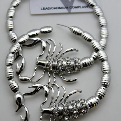 Women big hoop silver metal fashion jewelry earrings scorpion bling fancy look 