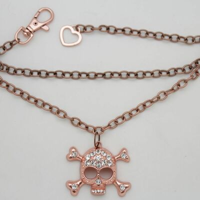 Women biker boot bracelet copper color metal chain anklet shoe goth skull charm
