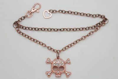 Women Biker Boot Bracelet Copper Color Metal Chain Anklet Shoe Goth Skull Charm