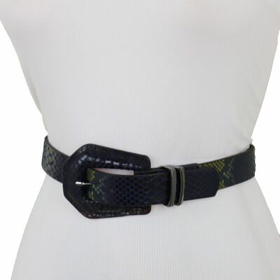 Women black blue faux snakeskin leather waistband pant jeans fashion belt s m