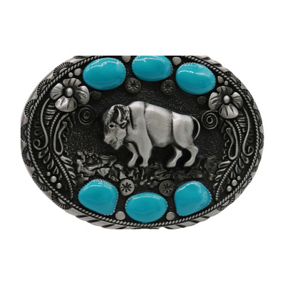 Men buffalo ox silver metal belt buckle bull turquoise pants jeans fashionable