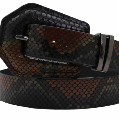 Women black brown color faux leather western belt snakeskin animal print fit s m
