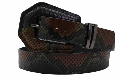 Women Black Brown Color Faux Leather Western Belt Snakeskin Animal Print Fit S M