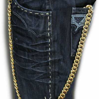 Men gold chunky metal long thick links wallet strong chain keychain biker style