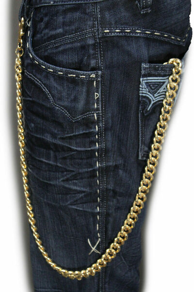 Men Gold Chunky Metal Long Thick Links Wallet Strong Chain KeyChain Biker Style