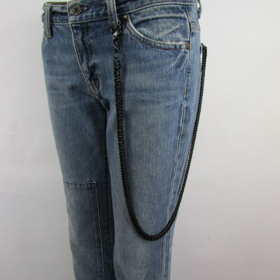 Men heavy black metal extra long trucker jeans bicker wallet chain link keychain