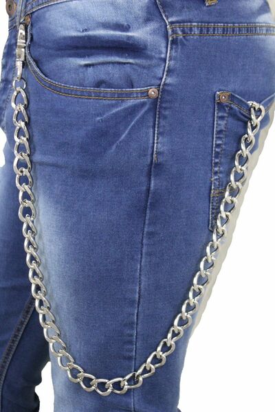 Men Silver Color Metal Extra Long Wallet Chain Link Strong Links Biker Jean Hook