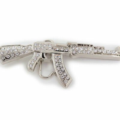 Men silver metal belt buckle machine gun ak47 hip hop rifle weapon street hood