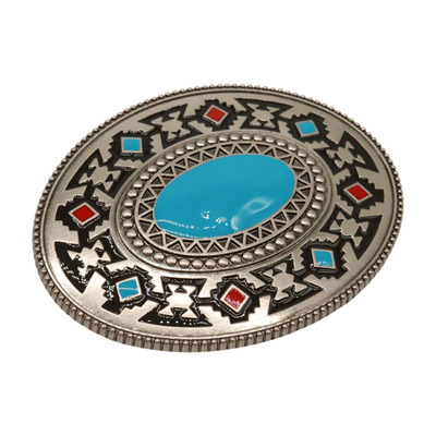 Men silver metal buckle ethnic aztec oval turquoise statement southwest fashion