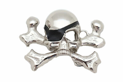 Men Silver Metal Fashion Belt Buckle Skeleton Pirate Bones Skull Punk Rock