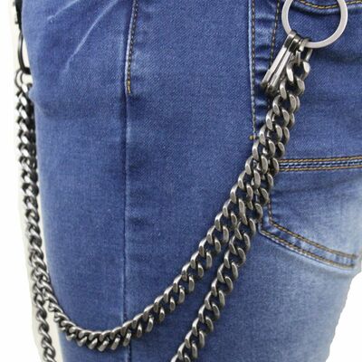 Men silver metal strands wallet chain skull clasp bullet gun biker trucker style