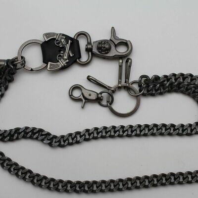 Men silver metal wallet chain key holder horn skull charm motorcycle biker rider