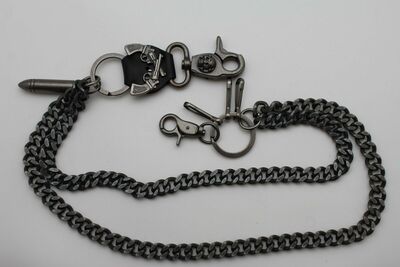 Men Silver Metal Wallet Chain Key Holder Horn Skull Charm Motorcycle Biker Rider