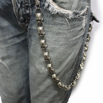 Men silver metal wallet chains links keychain jeans biker big skulls skeletons