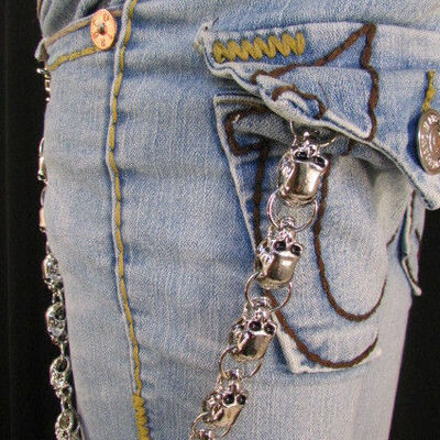 Men style rocker silver metal long wallet jeans chain skull biker chunky trucker