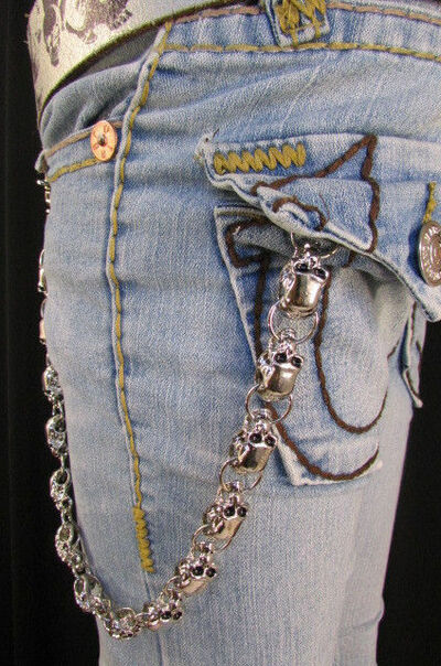 Men Style Rocker Silver Metal Long Wallet Jeans Chain Skull Biker Chunky Trucker