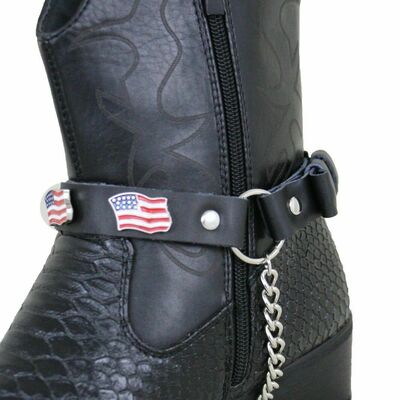 Men usa charm metal boot chain fashion motorcycle shoe black strap rider bands