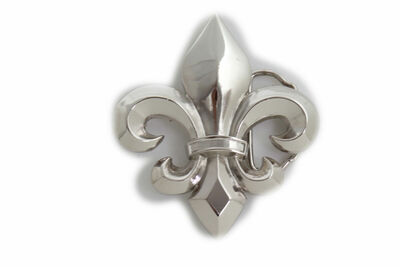 Men Western Belt Buckle Silver Metal Cowboy Fleur De Lis Bling Lily Flower