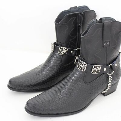 Men western biker boot strong silver metal chain straps bracelet big cross charm