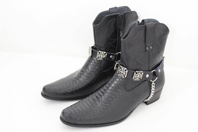 Men Western Biker Boot Strong Silver Metal Chain Straps Bracelet Big Cross Charm