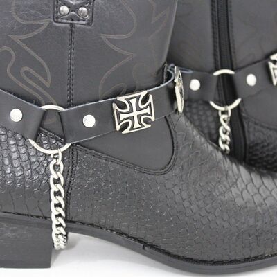 Men western boot silver metal chain 2 straps bracelet cross charm motorcycle