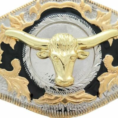 Men western fashion belt buckle silver metal gold long horn bull rodeo 