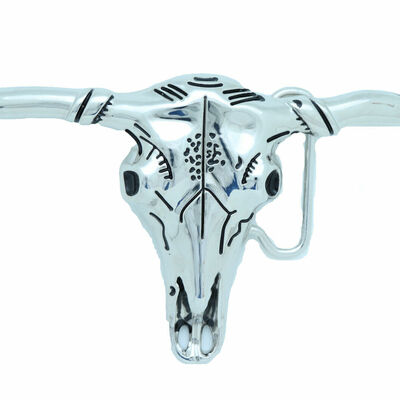 Men western fashion silver metal belt buckle long horn texas cow bull country tx