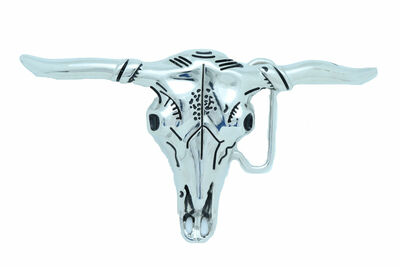 Men Western Fashion Silver Metal Belt Buckle Long Horn Texas Cow Bull Country TX