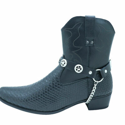 Men western texas star silver boot chain pair black straps shoe bracelet usa