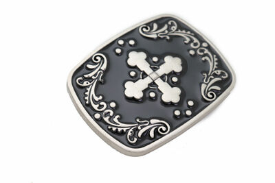 Men Women Belt Buckle Black Silver Metal Weekend Iron Cross Filigree