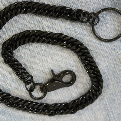 Men women black chunky metal thick wallet chain link keychain biker jeans rocker