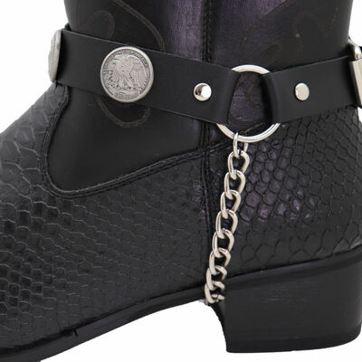 Men women boot pair black strap biker bracelet american eagle charm silver chain