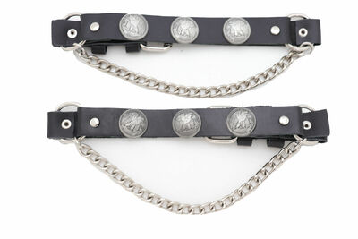 Men Boot Pair Black Straps Biker Bracelet American Eagle Charm Half Dollar