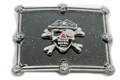 Men Women Buckle Silver Skulls Skeleton Halloween Black Pirate Deat Big Gothic