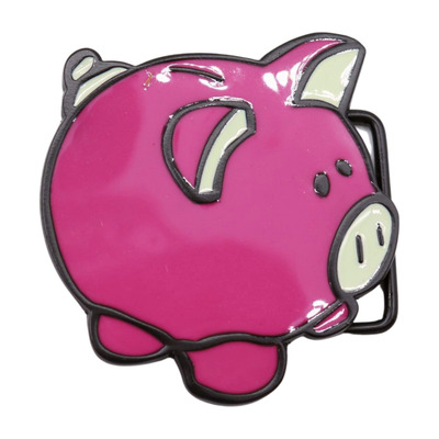 Men women pewter metal belt buckle hot pink piggy bank animation weekend outfit