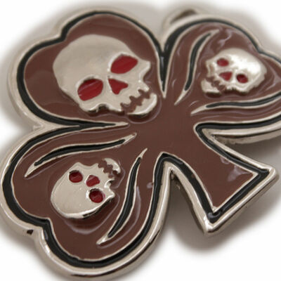 Men women silver belt buckle skull skeleton head brown clover leaf gothic biker