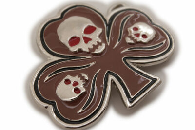 Men Women Silver Belt Buckle Skull Skeleton Head Brown Clover Leaf Gothic Biker