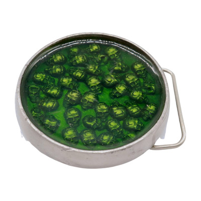 Men women silver metal belt buckle skulls biker fashion green round shape heavy