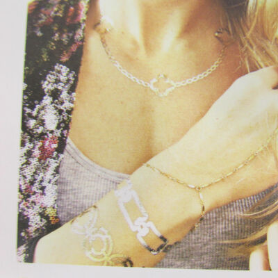 Metallic bird chain fake body art temporary tattoo sticker gold silver blue leaf