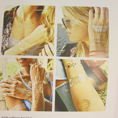 Metallic boho chains fake body art temporary tattoo sticker gold silver black