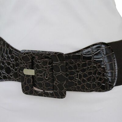 New women belt high waist hip dark brown fabric fashion square buckle xs s m