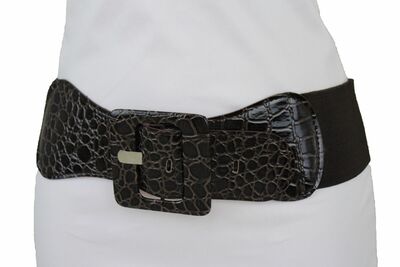 New Women Belt High Waist Hip Dark Brown Fabric Fashion Square Buckle XS S M