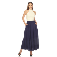 White Mark Women's Pleated Tiered Maxi Skirt - Thumbnail 3