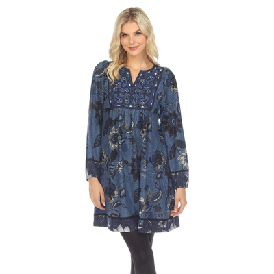 White mark women's paisley flower embroidered sweater dress
