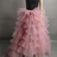 PINK Fluffy Layered Tulle Skirt Custom Plus Size Wedding Tulle Maxi Skirt Puffy Pink Tutu  - Thumbnail 1