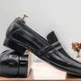 Men's Hand Crafted Black Slip On Leather Loafers, Suede Leather Stack Moccasin Loafer, Leather Loafer Shoes-2