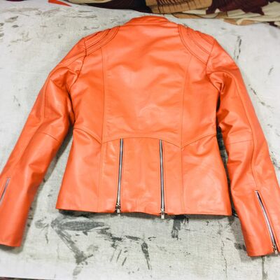 Crafted leather men's motorcycle classic orange genuine lambskin leather slim fit biker jacket 