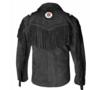 Handmade Men black Western Cowboy Fringe Jacket, Suede Leather Jacket-1