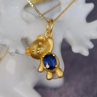 Hanging Bear Natural Kyanite Pendant 925 Sterling Silver Pendant Gift for Kid for Girlfriend - Thumbnail 4