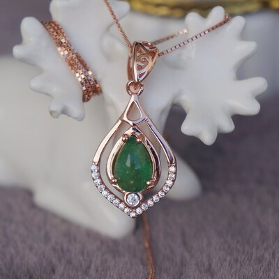 Natural green emerald pendant 925 sterling silver pendant rose gold plating zambian emerald jewlery